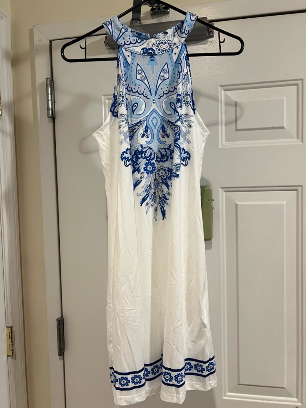 White and Blue Sleeveless Halter Dress